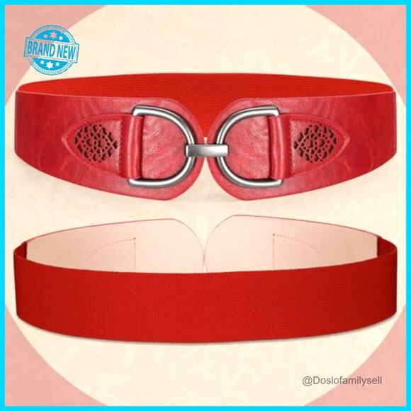 Vintage Wide Stretchy Belt Chunky Buckle Elastic Waist Belt for Dresses Coats